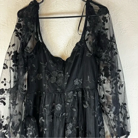 Lulu's Darling Charisma Black Mesh Embroidered Midi Dress - Picture 10 of 15